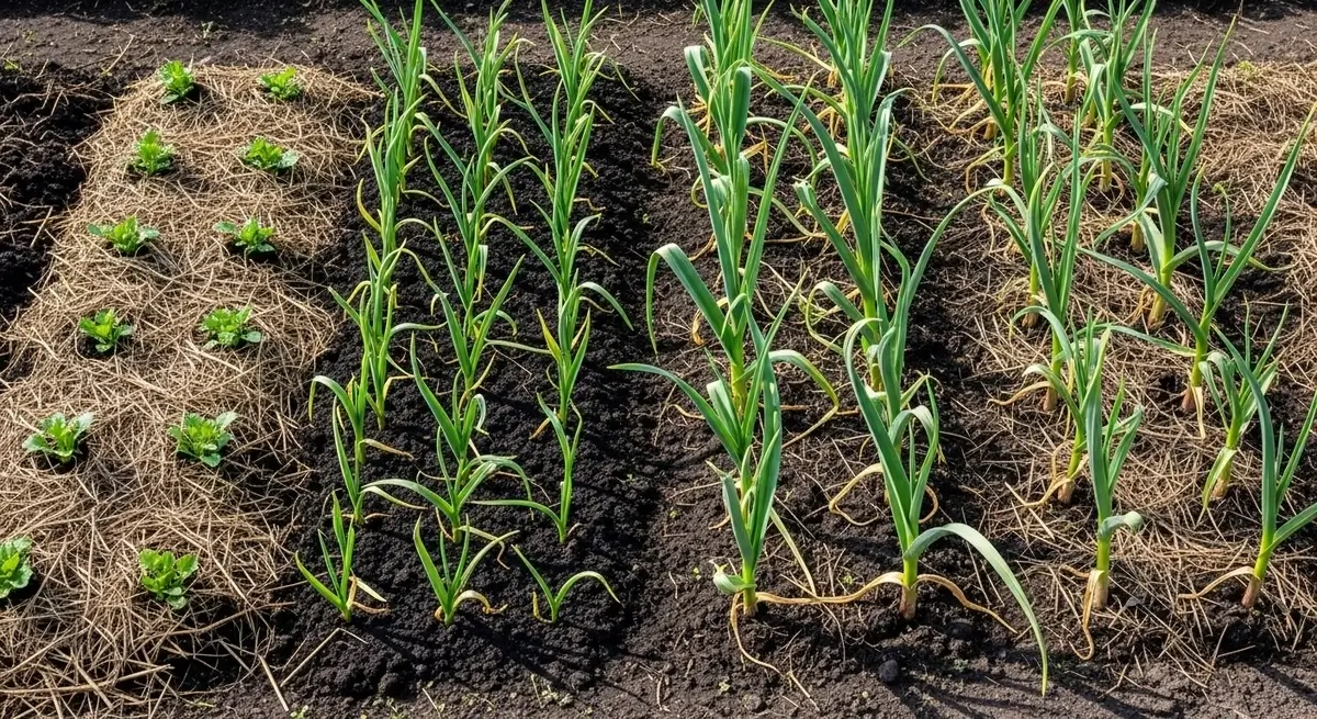 Garlic growth stages complete timeline from planting to harvest in garden bed
