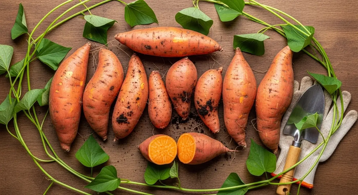 How to grow sweet potatoes complete harvest guide with fresh orange sweet potatoes