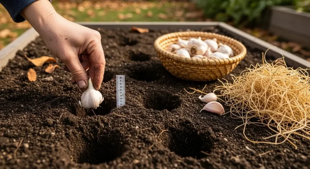 How to grow garlic planting technique - proper depth spacing clove placement for garlic cultivation