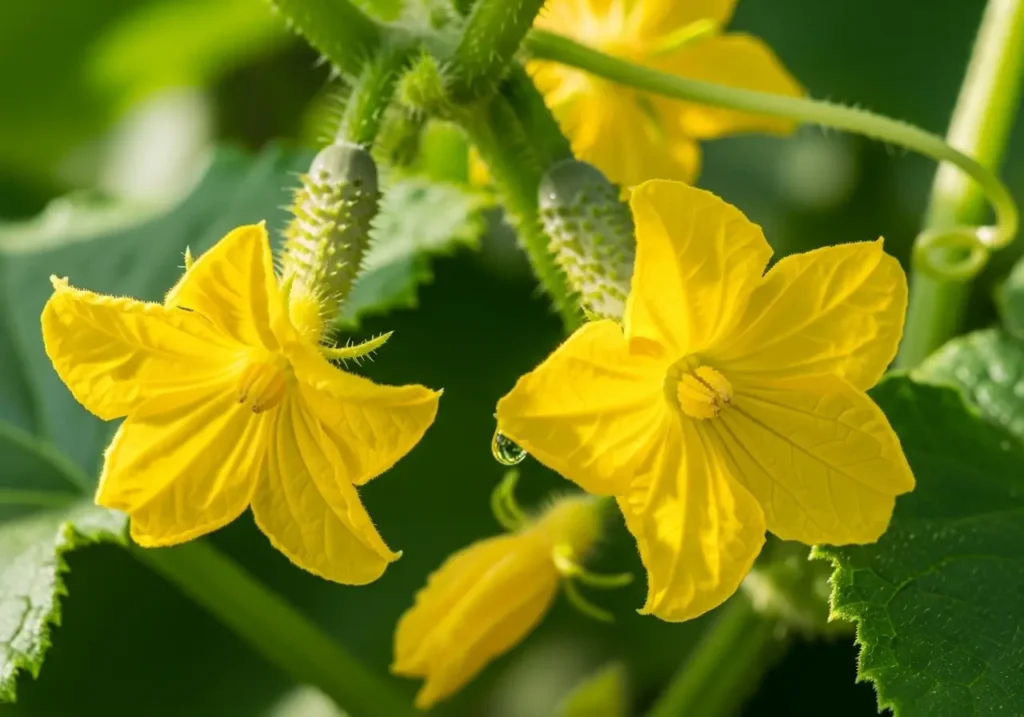 Cucumber flowering stage showing how long cucumbers take to grow before fruiting
