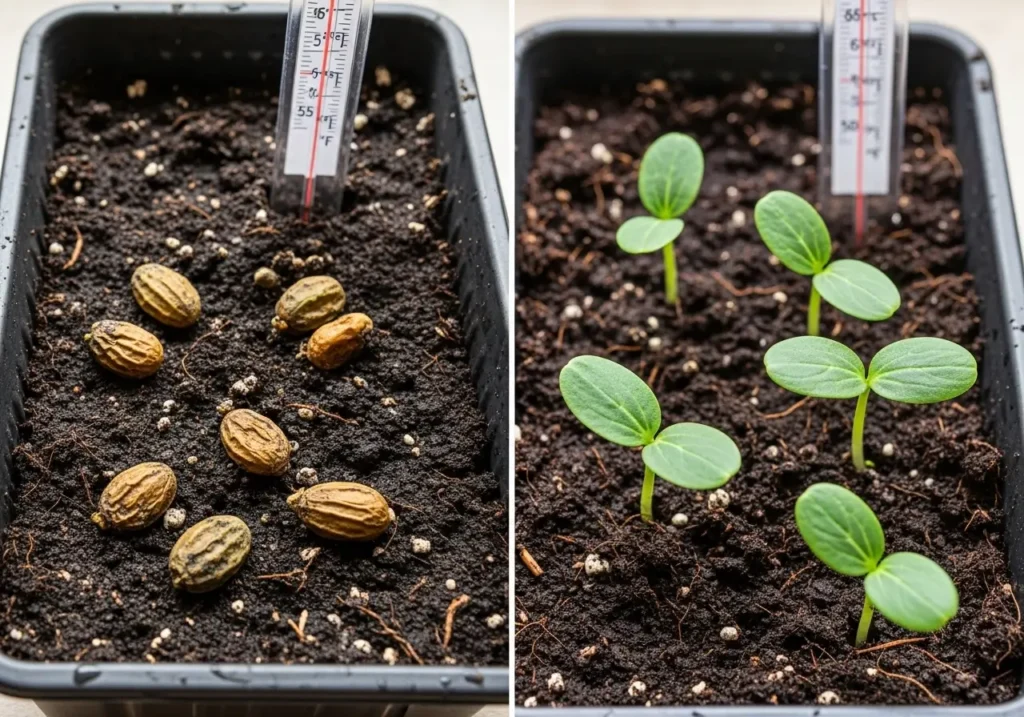 When to plant cucumbers comparison showing cold vs warm soil temperature effects