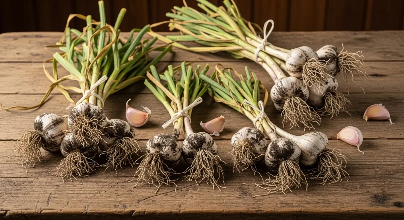 Freshly harvested garlic bulbs ready for curing garlic after harvest process