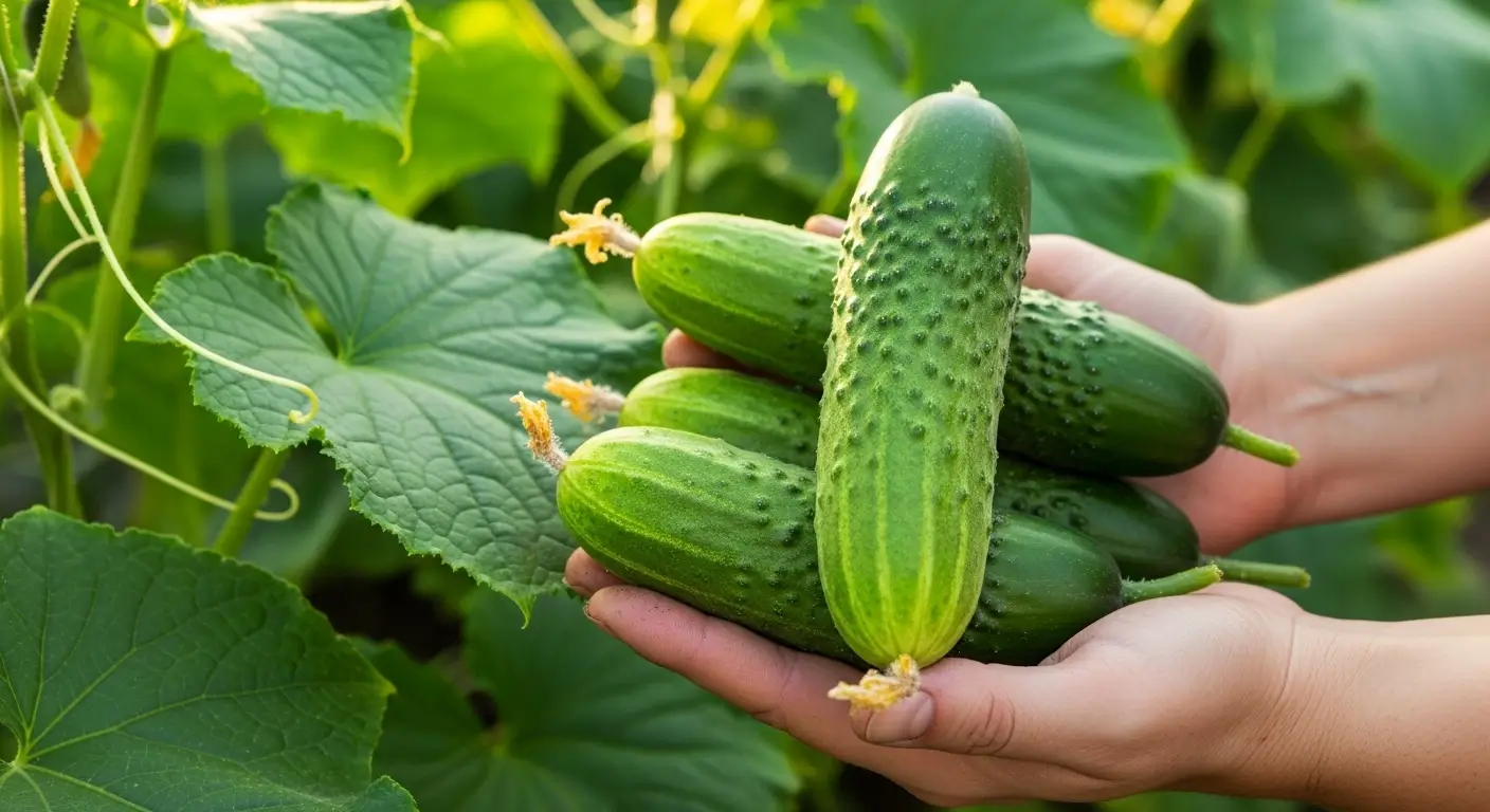 Perfect cucumber harvesting timing showing ideal size and color for peak freshness