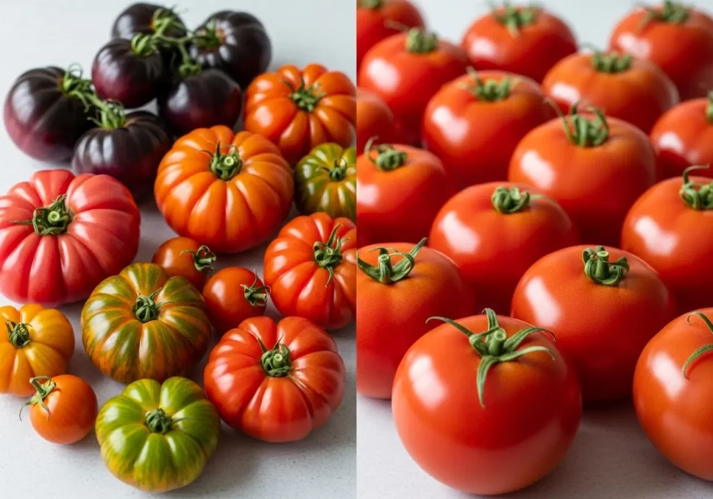 Heirloom versus hybrid disease resistant tomatoes showing variety differences and resistance benefits