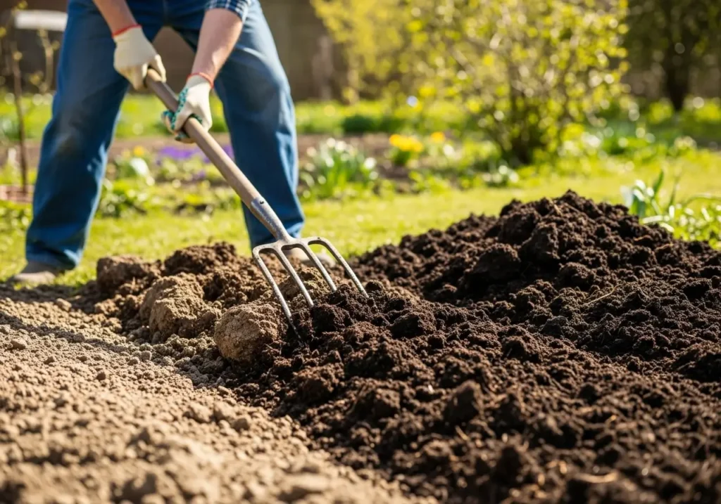 Working organic amendments into soil during cucumber soil preparation process
