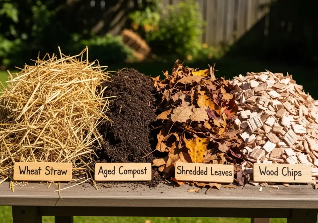 Best mulch for sweet potatoes showing organic mulching materials and options