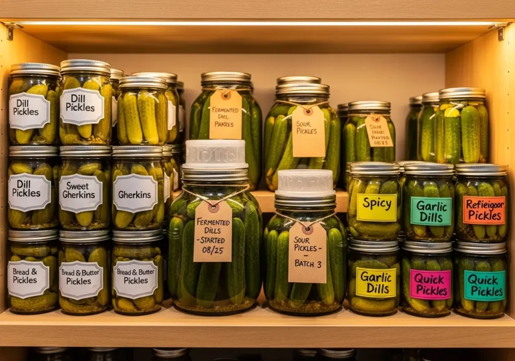 Variety of preserved cucumber products showing different methods for preserving fresh cucumbers