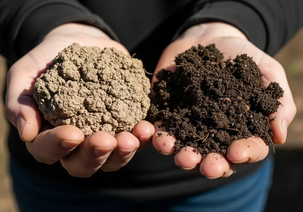 Comparing poor clay soil versus ideal soil for cucumber soil preparation