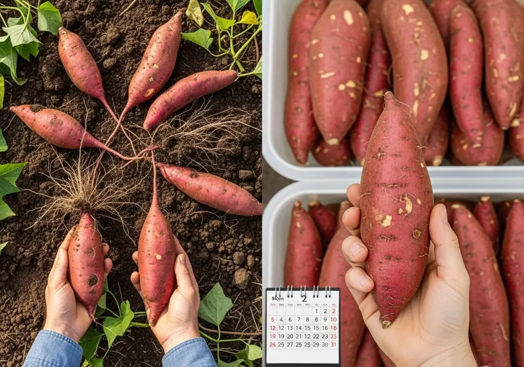 Before and after comparison of sweet potatoes from harvest to successful long term storage preservation