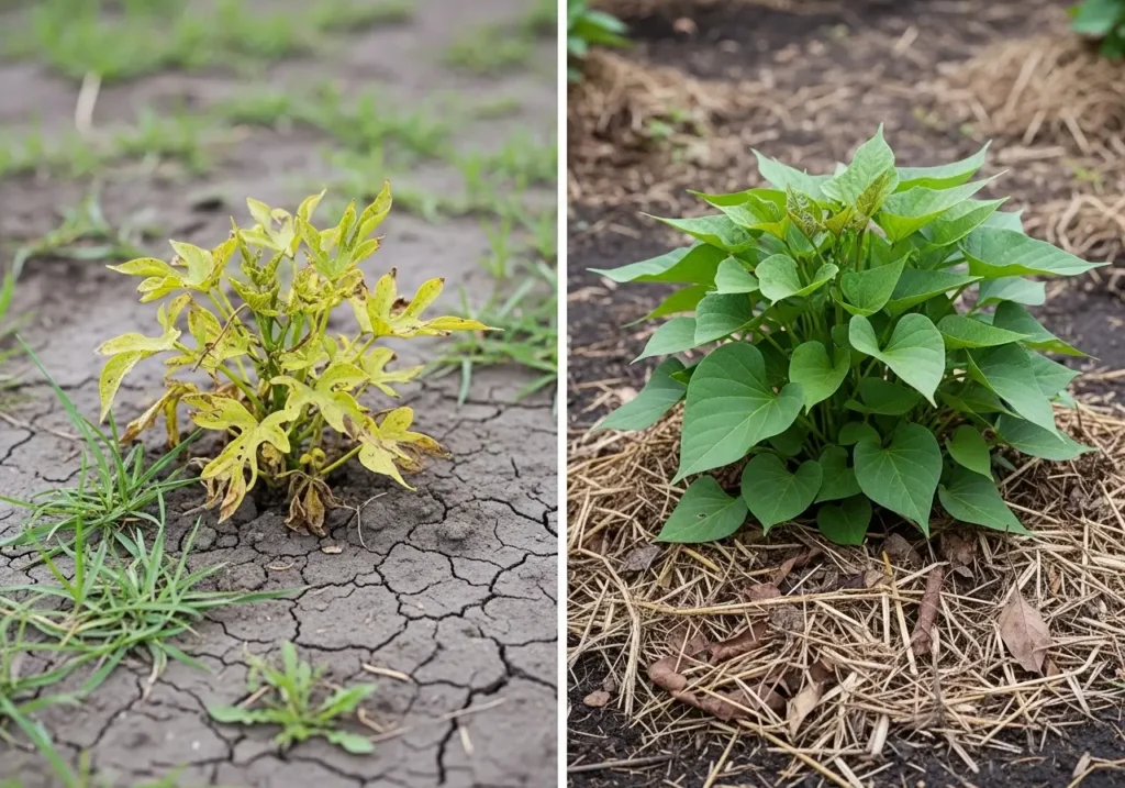 Comparison of mulching sweet potatoes versus bare soil growing methods